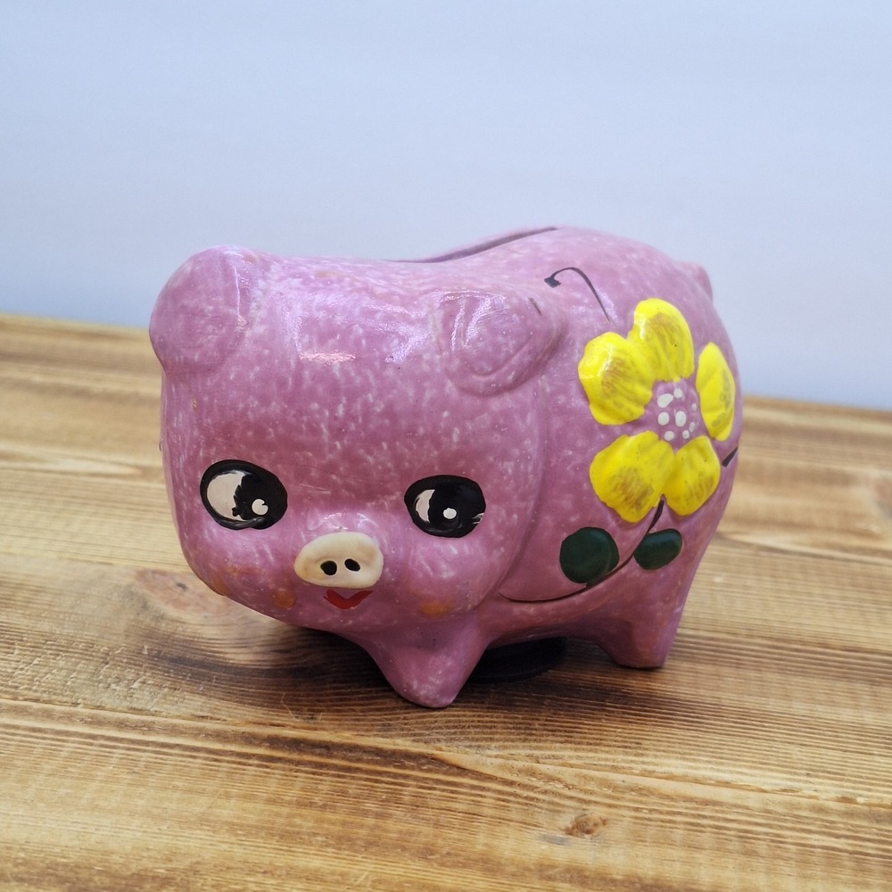 Vintage‎ Lightweight Retro Piggy Bank - Pink With Yellow Flower
